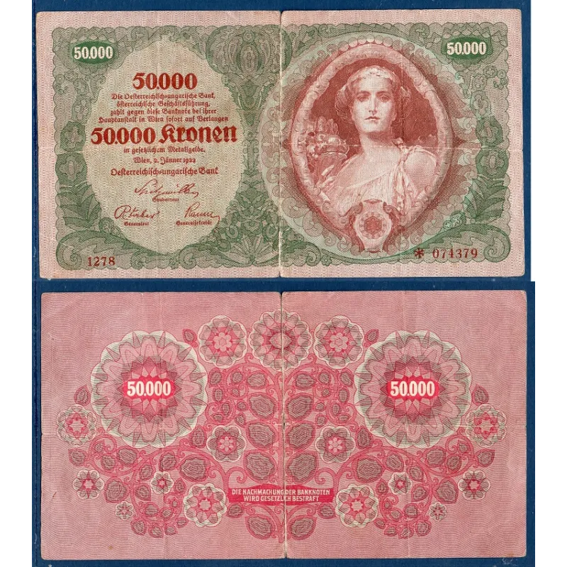 Autriche P.80, TB Billet de 50000 Kronen 1922 marron vert Autriche P.80, TB Billet de 50000 Kronen 1922 marron vert