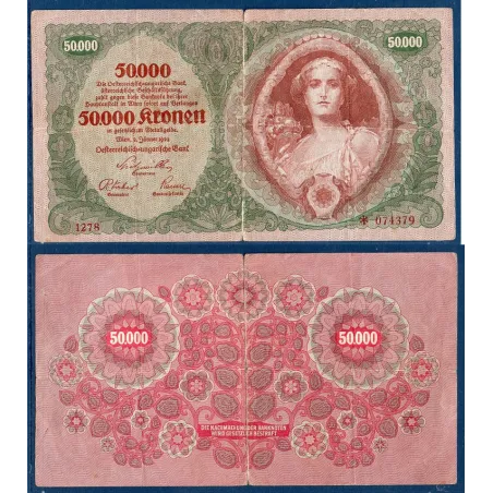Autriche P.80, TB Billet de 50000 Kronen 1922 marron vert