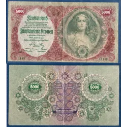 Autriche P.79, B Billet de 5000 Kronen 1922 rouge vert