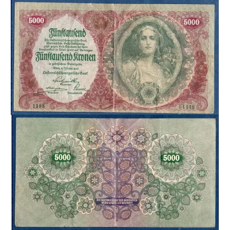 Autriche P.79, B Billet de 5000 Kronen 1922 rouge vert