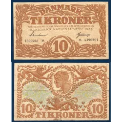 Danemark P.31c, TB Billet de 10 Kroner 1937 mercure série M