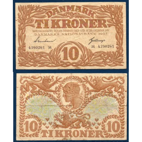 Danemark P.31c, TB Billet de 10 Kroner 1937 mercure série M