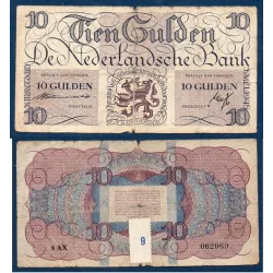 Pays Bas P.74, TB-, Billet de 10 gulden 1945 Lion