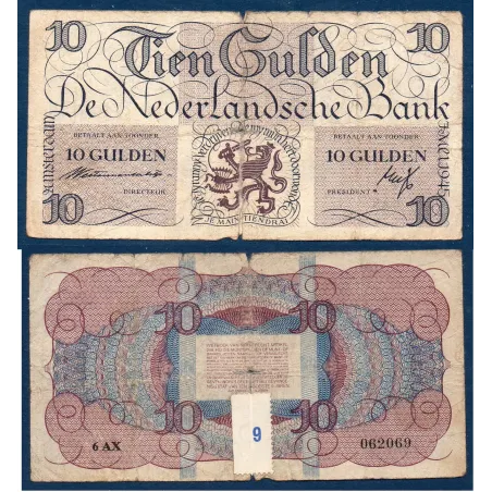 Pays Bas P.74, TB-, Billet de 10 gulden 1945 Lion