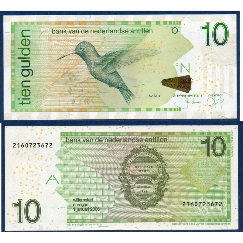 Antilles Néerlandaises P.28d, Neuf Billet de 10 Gulden 2006 Colibri Antilles Néerlandaises P.28d, Neuf Billet de 10 Gulden 2006 Colibri