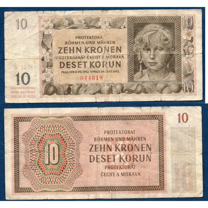 Bohème et Moravie P.8a, B Billet de 10 Korun 1942 Fillette Bohème et Moravie P.8a, B Billet de 10 Korun 1942 Fillette