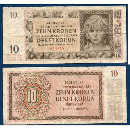 Bohème et Moravie P.8a, B Billet de 10 Korun 1942 Fillette