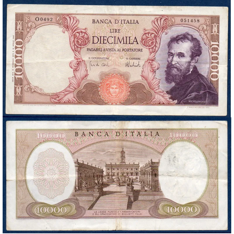 Italie P.97a, TB Billet de 10000 Lire 1962 Michelangelo Italie P.97a, TB Billet de 10000 Lire 1962 Michelangelo