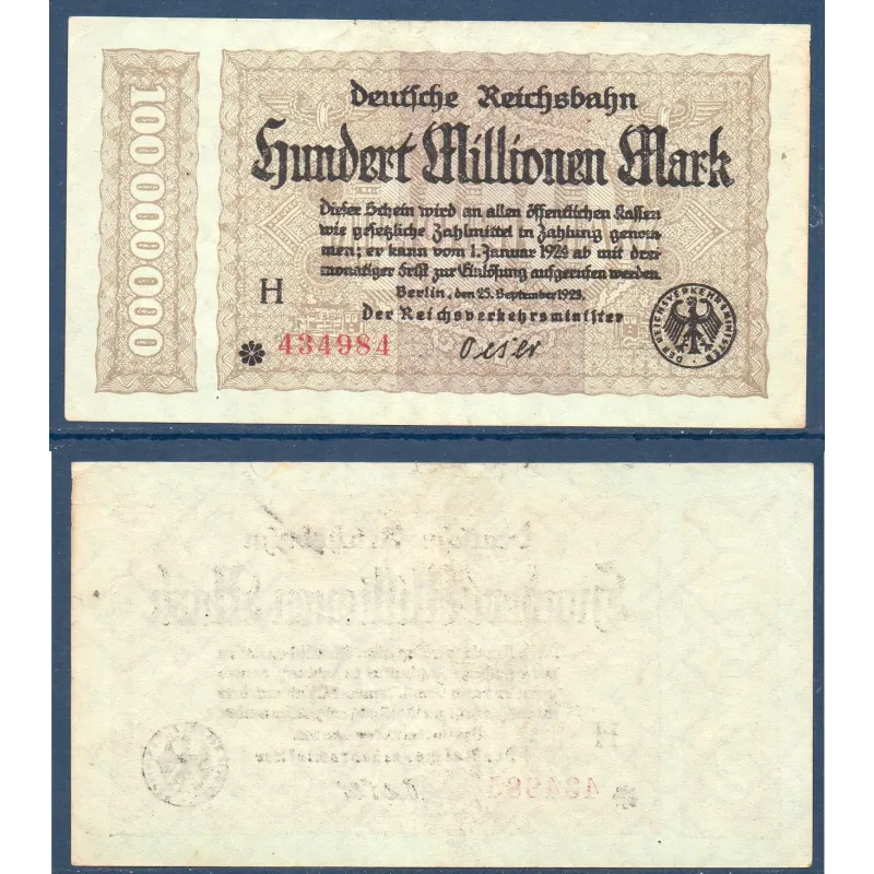 Allemagne P.S1017b, TTB Billet de 100 millions Mark 1923 Allemagne P.S1017b, TTB Billet de 100 millions Mark 1923