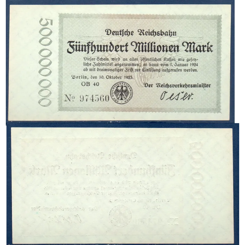 Allemagne P.S1019, Spl Billet de 500 millions Mark 1923 Allemagne P.S1019, Spl Billet de 500 millions Mark 1923
