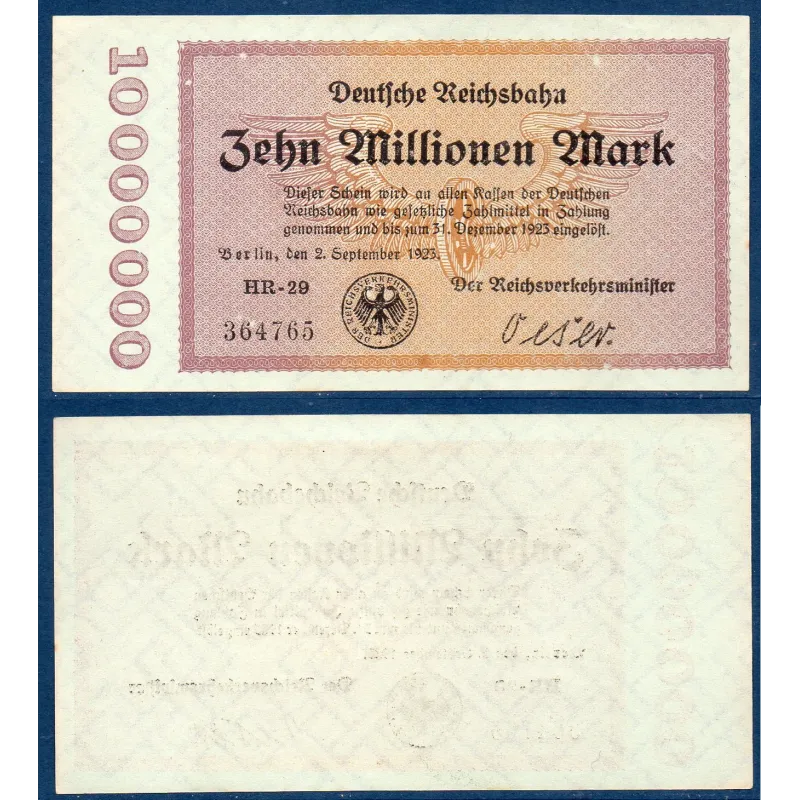 Allemagne P.S1014, Sup Billet de 10 millions Mark 1923 Allemagne P.S1014, Sup Billet de 10 millions Mark 1923