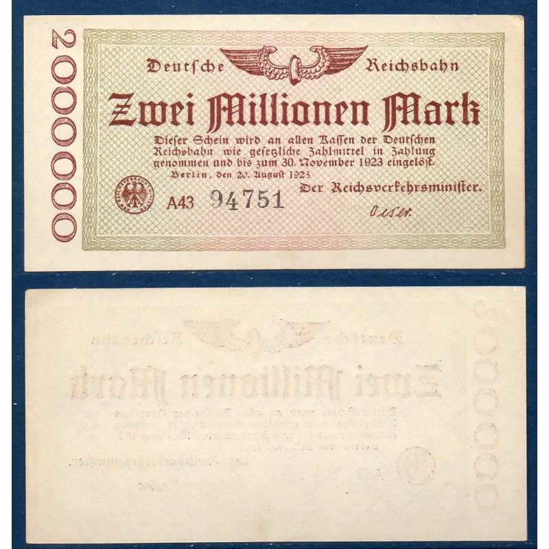 Allemagne P.S1012, Sup Billet de 2 millions Mark 1923 Allemagne P.S1012, Sup Billet de 2 millions Mark 1923
