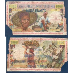 Guadeloupe P.43, Billet de 10 nouveaux francs sur 1000 francs 1960 pecheur