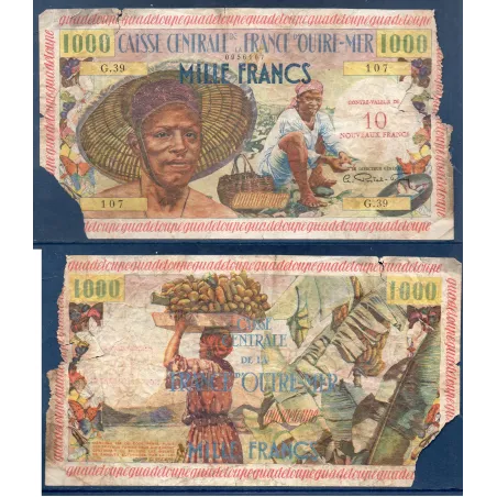 Guadeloupe P.43, Billet de 10 nouveaux francs sur 1000 francs 1960 pecheur