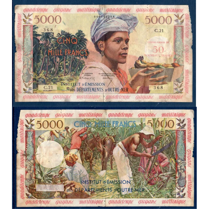 Antilles Française P.3a, AB Billet de banque de 50 nouveaux francs sur 5000 francs 1961 Antilles Française P.3a, AB Billet de banque de 50 nouveaux francs sur 5000 francs 1961
