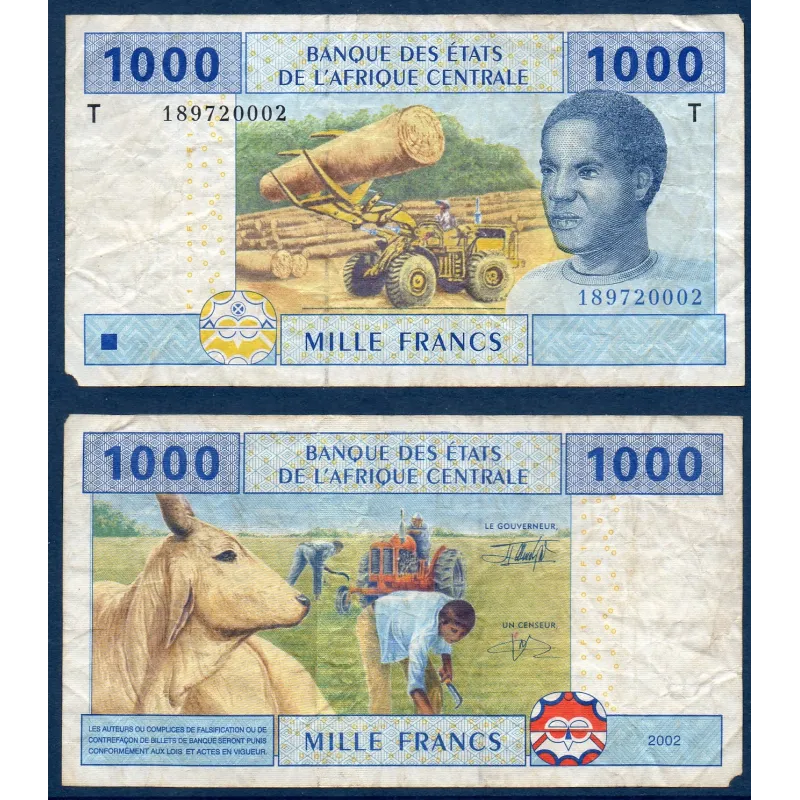 Afrique Centrale P.107Ta pour le Congo, Billet de 1000 Francs CFA 2002 Afrique Centrale P.107Ta pour le Congo, Billet de 1000 Francs CFA 2002
