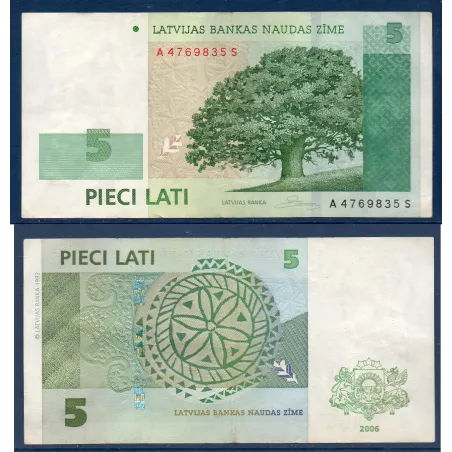 Lettonie P.53a, TTB Billet de 5 Lati 2006 Chêne