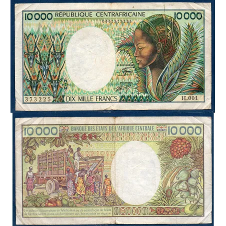 Centrafrique P.13, TB Billet de 10000 Francs 1983 Femme paon
