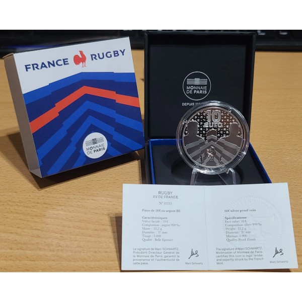 Pièce 10€ BE argent 2022 XV de France, Rugby, Belle Epreuve