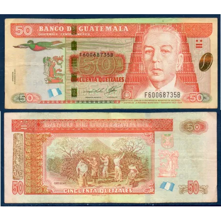 Guatemala P.125b, TB Billet de 50 Quetzales 2013 Carlos Zachrisson