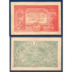 Portugal P.98, TTB Billet de 5 centavos bronze 1918 case de Moeda