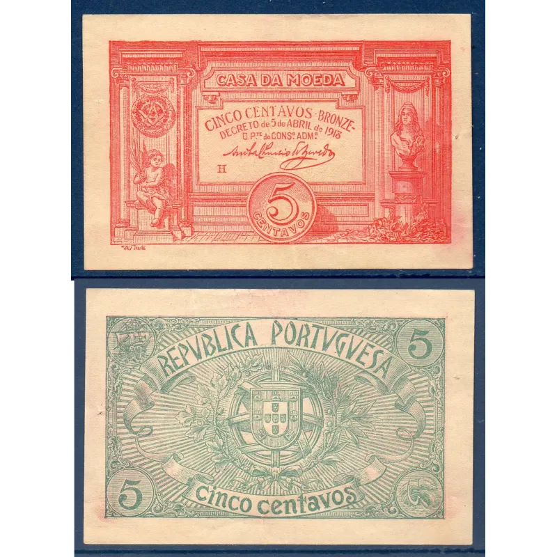 Portugal P.98, TTB Billet de 5 centavos bronze 1918 case de Moeda Portugal P.98, TTB Billet de 5 centavos bronze 1918 case de Moeda