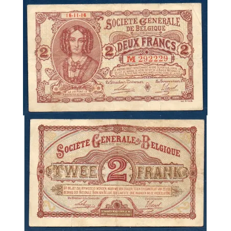 Belgique P.87, TTB Billet de 2 francs 1916 Société générale