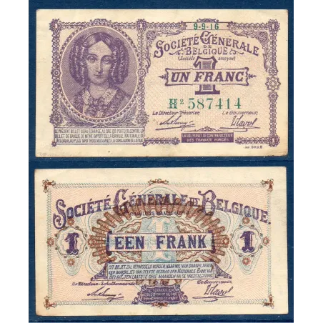 Belgique P.86b, Sup Billet de 1 franc 1916-1918 Société générale