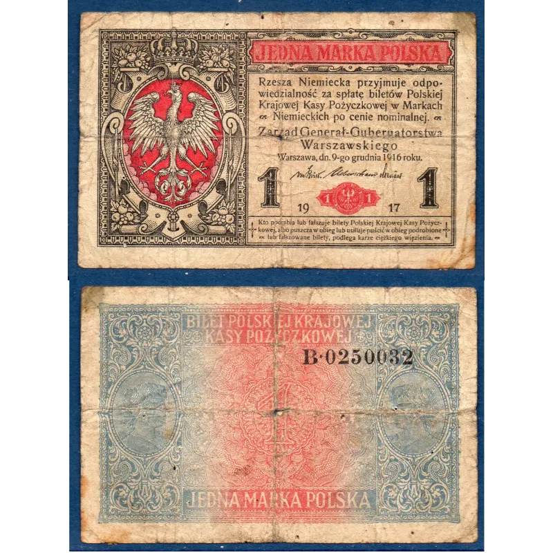 Pologne P.8, B, Billet de 1 Marka 1917 Kasa Pozyczkowa Pologne P.8, B, Billet de 1 Marka 1917 Kasa Pozyczkowa