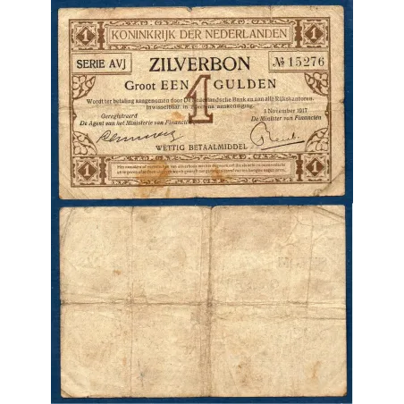 Pays Bas P.10, B, Billet de 1 gulden 1917 Zilverbon uniface