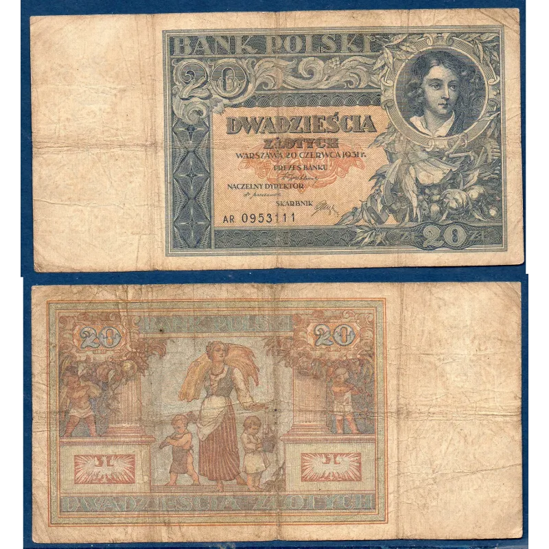 Pologne P.73, B, Billet de 20 zlotych 1931 Emilie Plater Pologne P.73, B, Billet de 20 zlotych 1931 Emilie Plater