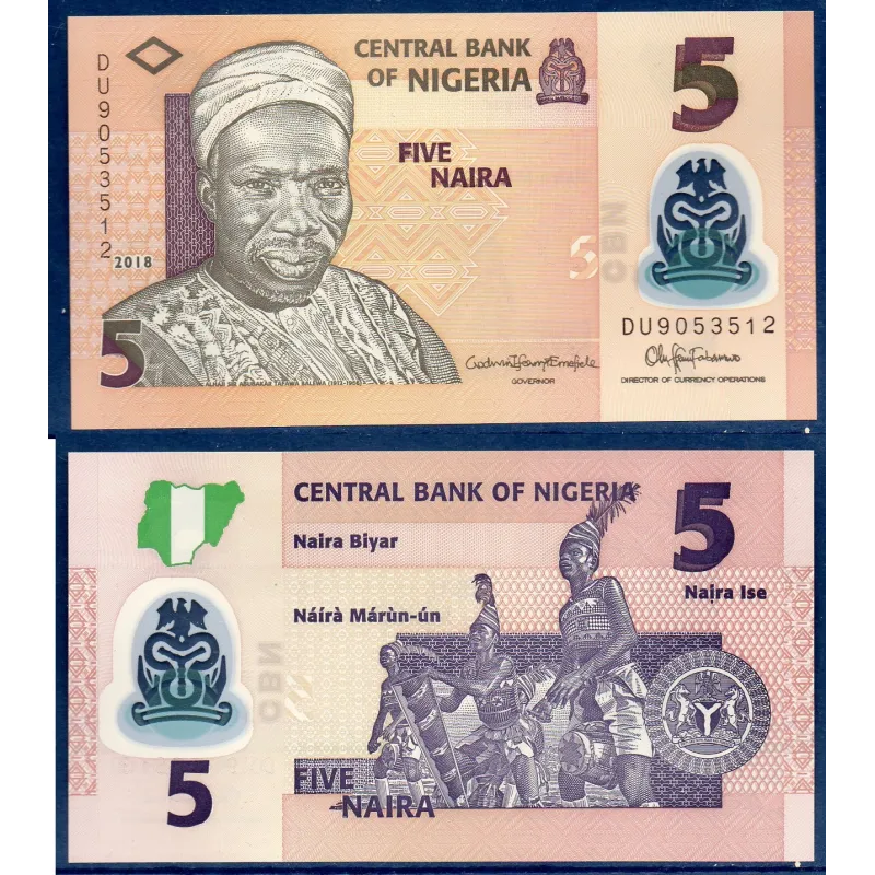 Nigeria P.38i, Neuf, Billet de 5 Naira 2018 Polymère Nigeria P.38i, Neuf, Billet de 5 Naira 2018 Polymère