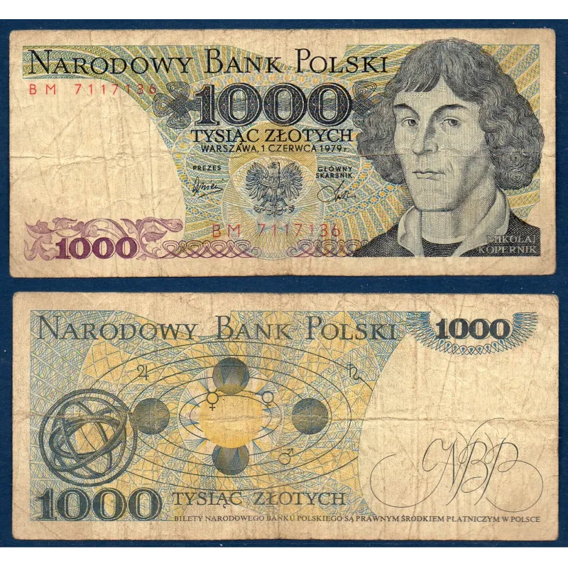 Pologne P.146b, B, Billet de 1000 Zlotych 1979 Copernic Pologne P.146b, B, Billet de 1000 Zlotych 1979 Copernic