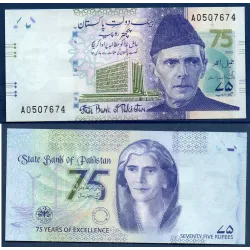 Pakistan P.57, Neuf Billet de 75 Rupees 2023 Mohtrama Fatima Jinnah