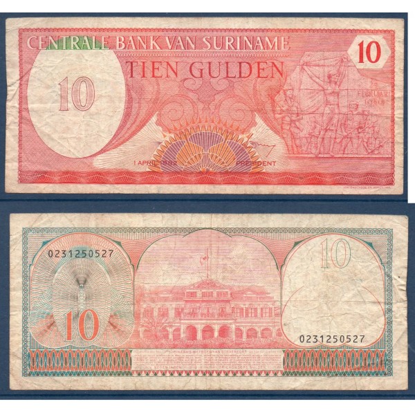 Suriname P.126, TB Billet de 10 Gulden 1982 Monument de la revolte