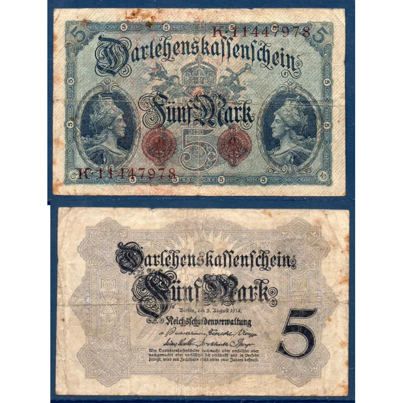 Allemagne P.47c, B Billet de 5 Mark 1914 Germania Allemagne P.47c, B Billet de 5 Mark 1914 Germania