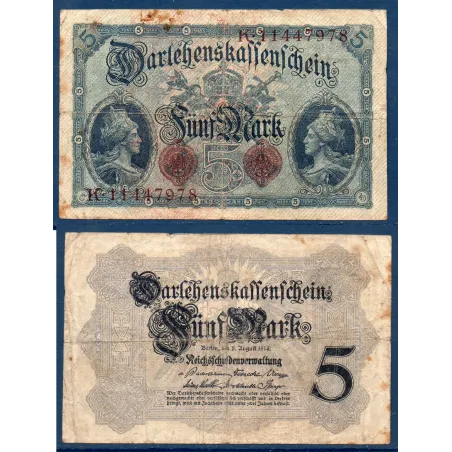 Allemagne P.47c, B Billet de 5 Mark 1914 Germania