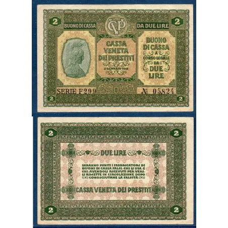 Italie P.M5, Sup Billet de 2 Lire 1918 Athéna
