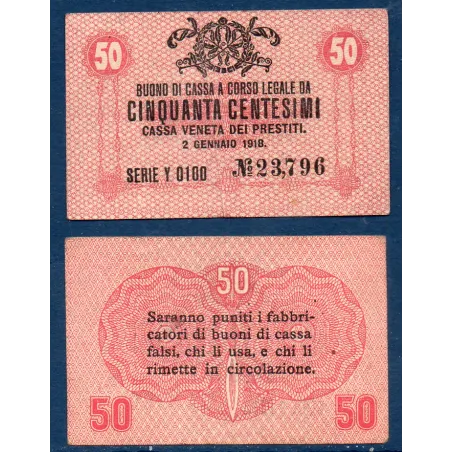 Italie P.M3, TTB Billet de 50 centesimi 1918 Armoiries