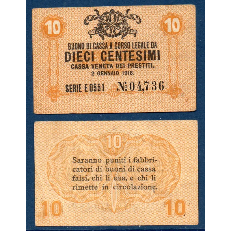 Italie P.M2, TTB Billet de 10 centesimi 1918 Armoiries Italie P.M2, TTB Billet de 10 centesimi 1918 Armoiries