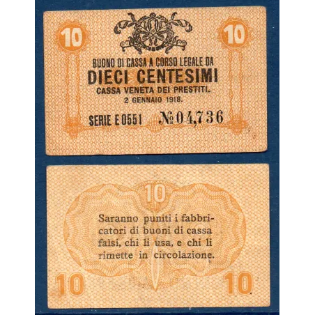 Italie P.M2, TTB Billet de 10 centesimi 1918 Armoiries
