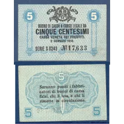 Italie P.M1, Sup Billet de 5 centesimi  1918 Armoiries