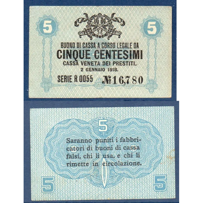 Italie P.M1, TTB Billet de 5 centesimi 1918 Armoiries Italie P.M1, TTB Billet de 5 centesimi 1918 Armoiries