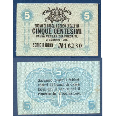 Italie P.M1, TTB Billet de 5 centesimi  1918 Armoiries