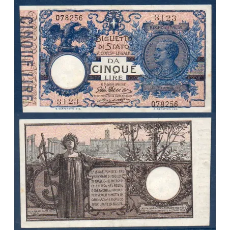 Italie P.23d, TTB Billet de 5 Lire 1904 Piazza del Campidoglio