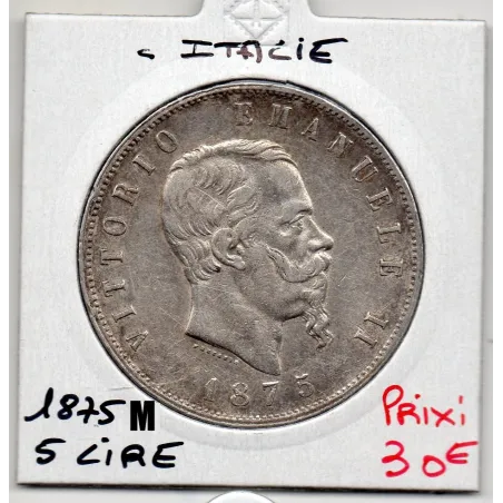 Italie 5 Lire 1875 M TTB,  KM 8.4 pièce de monnaie
