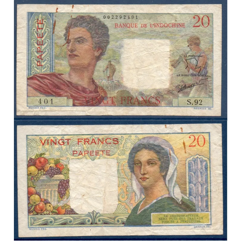 Tahiti Pick N°21c, TB Billet de banque de 20 Francs 1963 Tahiti Pick N°21c, TB Billet de banque de 20 Francs 1963