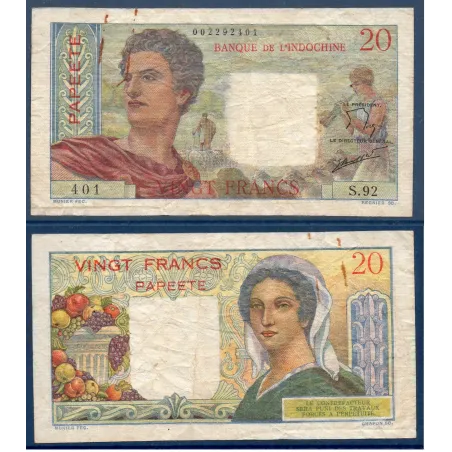 Tahiti Pick N°21c, TB Billet de banque de 20 Francs 1963