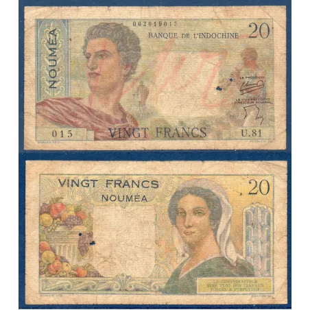 Nouvelle Calédonie P.50b, B- Billet de 20 Francs 1951-1963 Flutiste