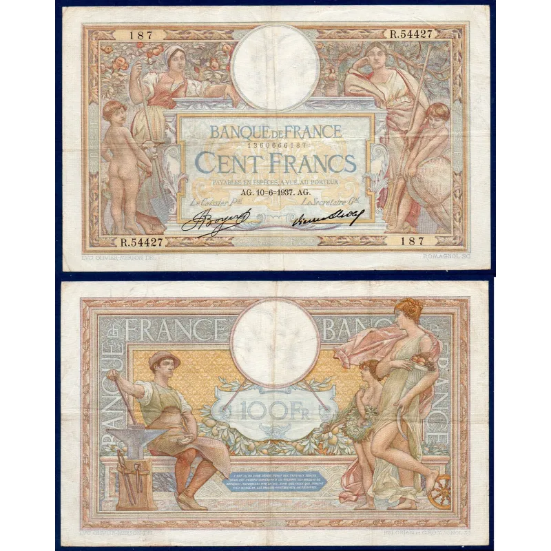 100 Francs LOM, TTB-, 10.6.1937 Billet de la banque de France 100 Francs LOM, TTB-, 10.6.1937 Billet de la banque de France